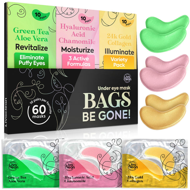 Livaclean 24K Gold under Eye Patches (30 Pairs), Eye Mask, Collagen Skin Care Pr