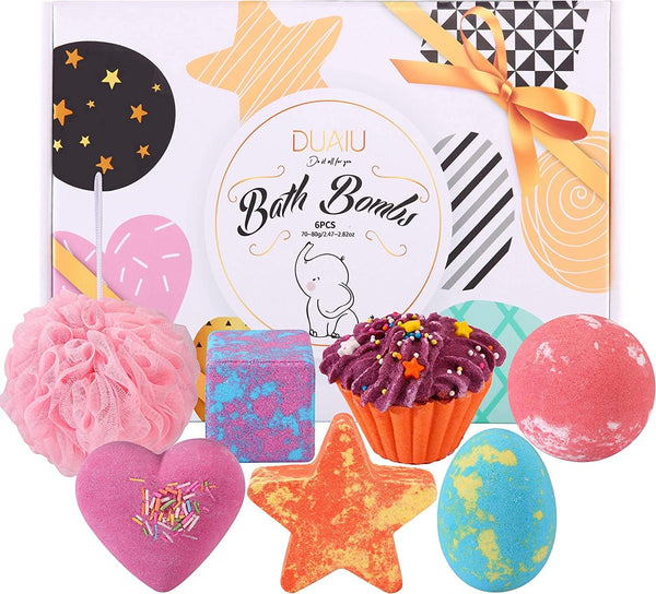 DUAIU 6Pcs Fizzy Bubble Bath Bombs for Kids & Women - Organic Natural Kids Bath Bomb Gift Set with Essential Oils, Fruit Fragrance and a Bathing