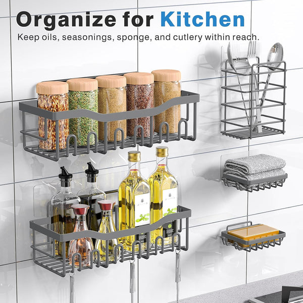 Shower Caddy 5 Pack,Adhesive Shower Organizer for Bathroom Storage&Home Decor&Kitchen,No Drilling,Large Capacity,Rustproof Stainless Steel