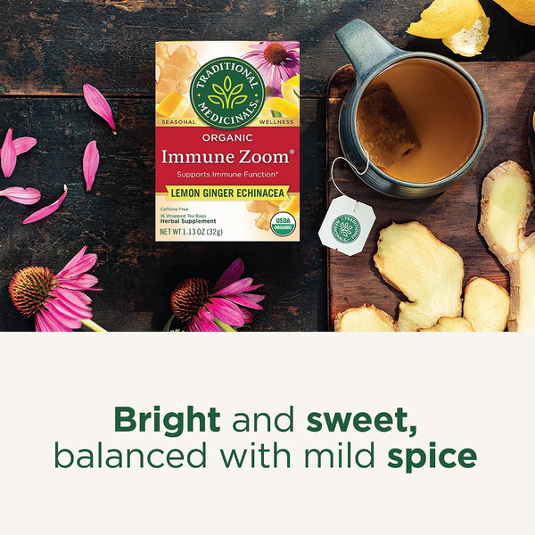 Traditional Medicinals Organic Immune Zoom Lemon Ginger, 16 Tea Bags Immune Zoom Lemon Ginger 16 Count (Pack of 1)