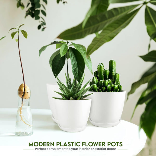 Plant Pots Indoor with Drainage, 5 Pack Multi-Size Planters Set, White Pack of 5 White