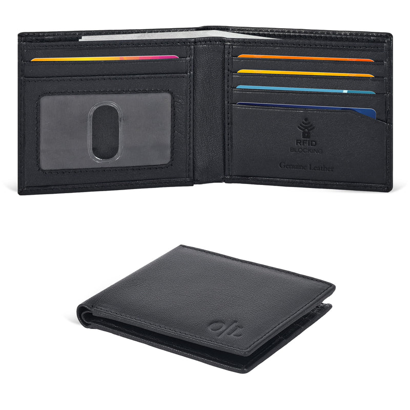 Oak Leathers Slim Leather Wallet for Men - RFID Wallets Credit Card Holder Ultra Thin Gift for Mens, Front Pocket Minimalist Design Nappa Black