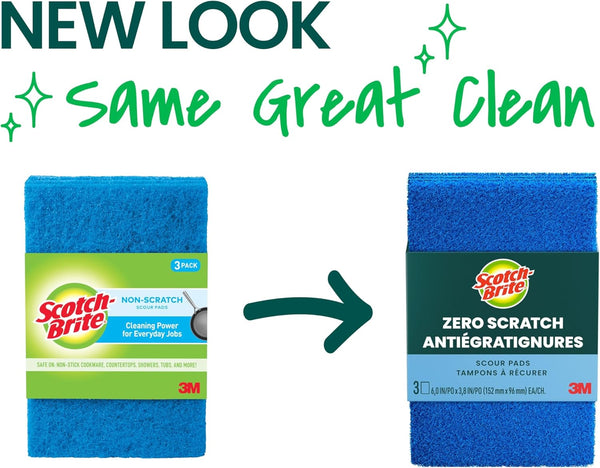 Scotch-Brite Non-Scratch Scour Pads, Scouring Pads for Kitchen and Dish Cleaning, 3 Pads 3 Pack