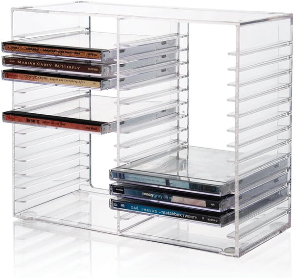 Stori Stackable Clear Plastic CD Organizer with Rubber Feet | Rectangular Jewel Cases Holder Perfect for Theatre Room | Holds up to 30 CD Cases |