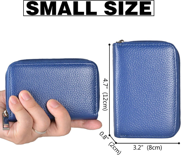 Easyoulife Genuine Leather Credit Card Holder Zipper Wallet With 26 Card Slots small Blue