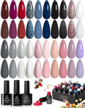Beetles Gel Nail Polish Set, Nude Gray Pink Blue Burgundy Glitter Gel Nails | Modern Muse Collection with 3Pcs Base Matte Glossy Top Coat Soak Off