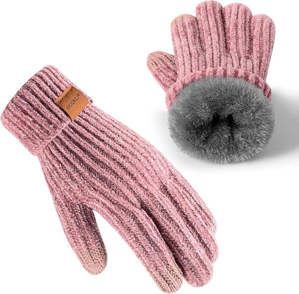 Winter Gloves for Women Chenille, Womens Gloves Cold Weather Warm Fleece Lined, Gloves for Women Touchscreen Fingers