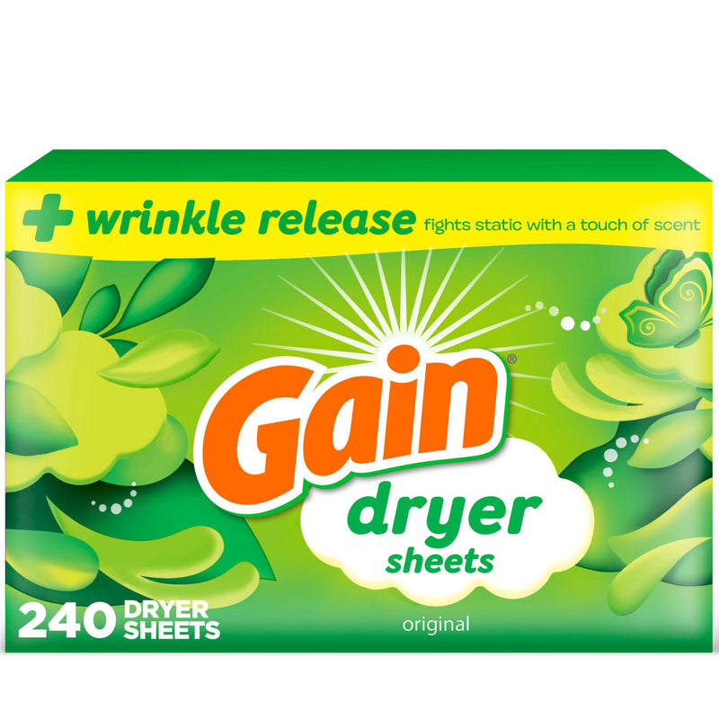 Gain, Laundry Dryer Sheets, Fabric Softener Wrinkle Reducing Anti Static Sheets, Original Scent, 240 Count (Packaging May Vary) Original 240 Count