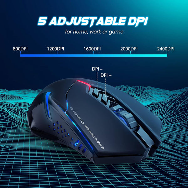 T-DAGGER Wireless Gaming Mouse- USB Cordless PC Accessories Computer Mice with LED Backlit, Ergonomic Gamer Laptop Mouse with 7 Silent Buttons, 5
