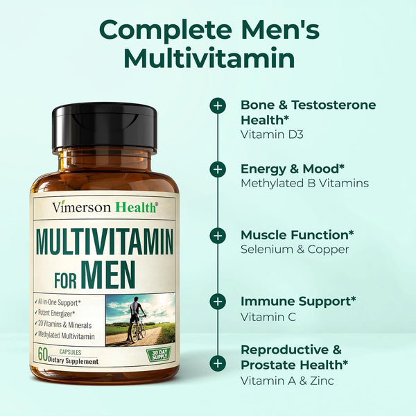 Multivitamin for Men with Methylated Vitamins and Chelated Minerals for Energy, Focus and Immune Health – Premium Daily Mens Multivitamins &