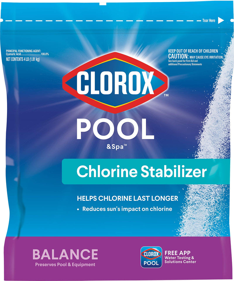CloroxÂ® Pool&Spaâ¢ Swimming Pool Chlorine Stabilizer, Helps Chlorine Last Longer, Saltwater Pool Compatible, 4LB (Pack of 1)