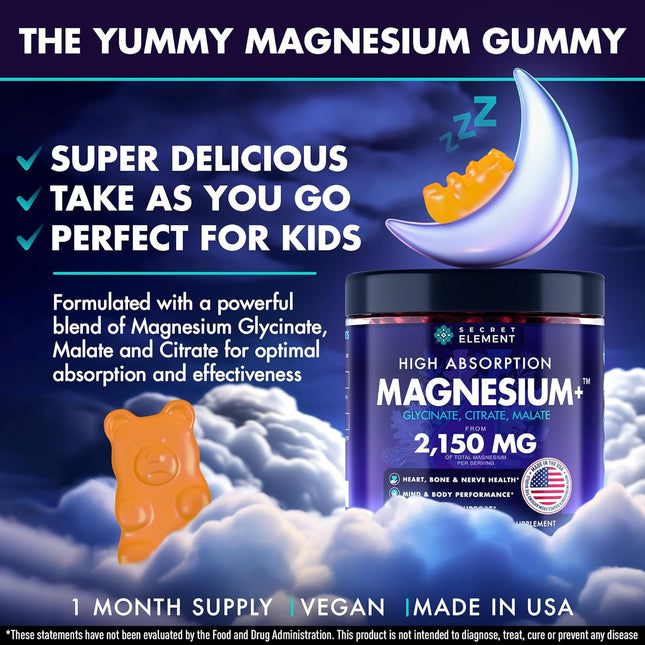 Magnesium Glycinate 2150MG Gummies for Women and Men, High Absorption Magnesium 
