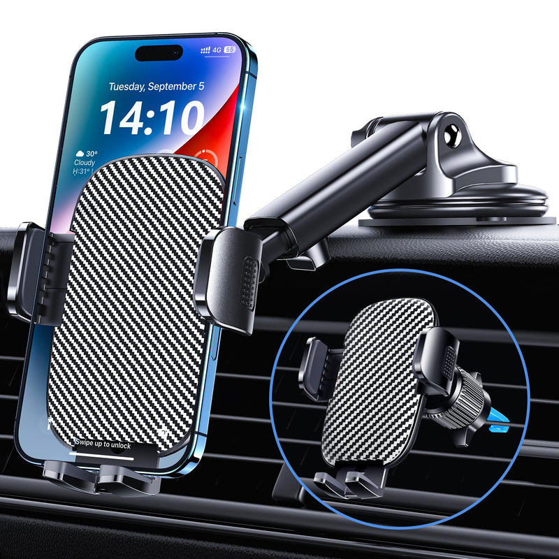 Phone Holder Car Mount for Iphone [Powerful Suction] Phone Mount for Car Dashboard Windshield Air Vent Universal Accessories [Thick Cases