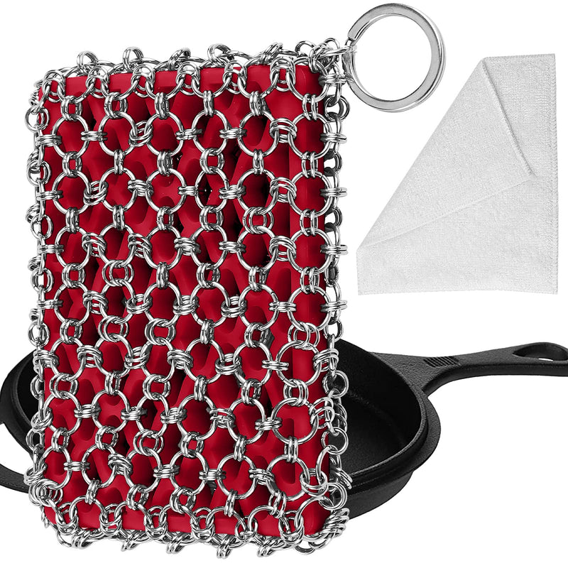 Herda 316L Cast Iron Scrubber Cleaner, Large Cast Iron Chain Mail Scrubber - Chainmail Scrubber Sponge - Metal Skillet Scrubbing, Wok, Dutch Oven