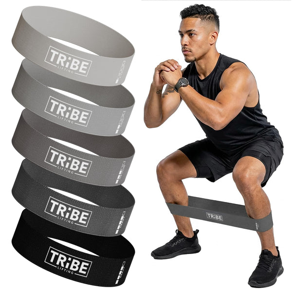 Tribe Lifting Fabric Resistance Bands for Working Out - 5 Exercise Bands Set for Legs and Glutes - Booty Bands for Women and Men - Thick Cloth