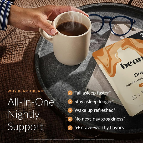 BEAM Dream Sleep Powder – Magnesium Sleep Aid for Adults with Melatonin, L-Theanine, Reishi Mushroom & Apigenin, Sleep Supplement, Sleep Cocoa Hot