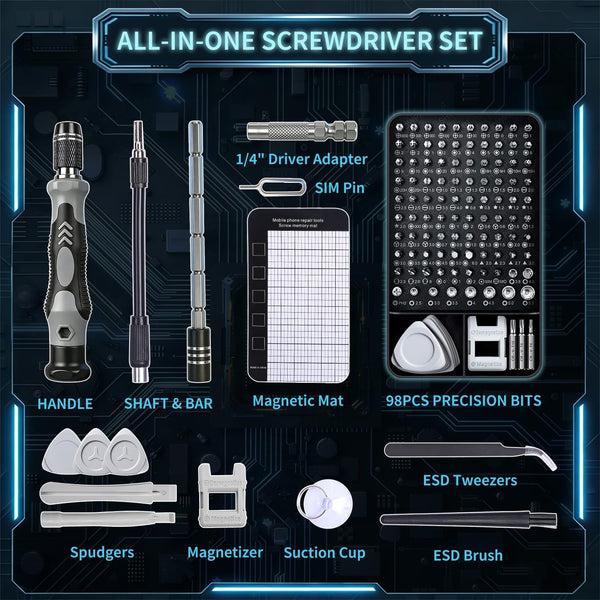 SHOWPIN Precision Computer Screwdriver Kit: 122PCS Laptop Screwdriver Sets Gray-122pcs-1pack