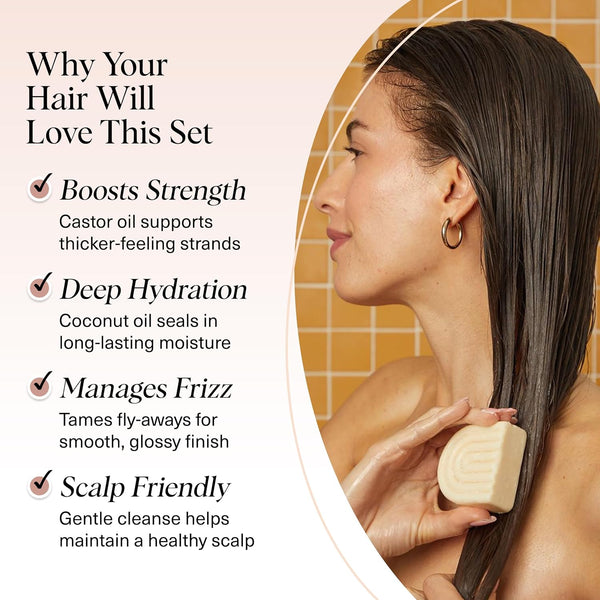 Kitsch Castor Oil Shampoo Bar & Coconut Oil Deep-Moisturizing Conditioner Bar - Hydrating for Dull & Dry Hair, Strengthen & Restore Damage Hair,
