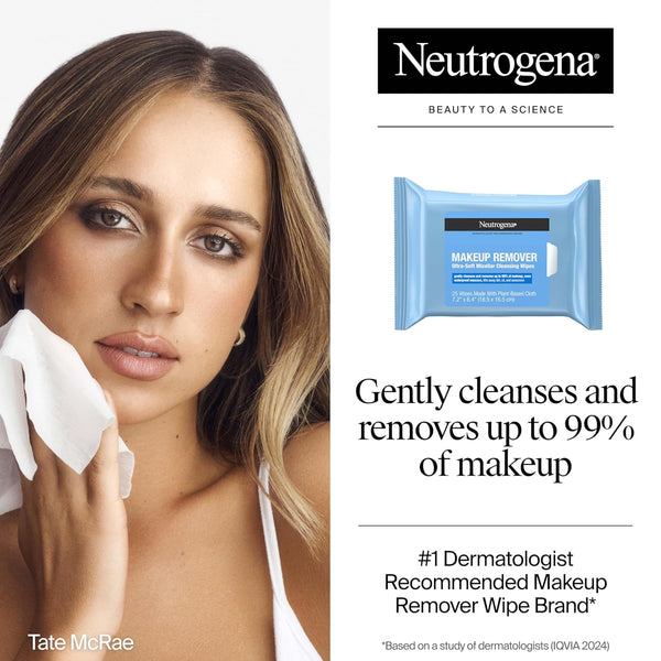 Neutrogena Makeup Remover Wipes, Daily Facial Cleanser Towelettes, Gently Cleanse and Remove Oil & Makeup, Alcohol-Free Makeup Wipes, 2 X 25 Ct