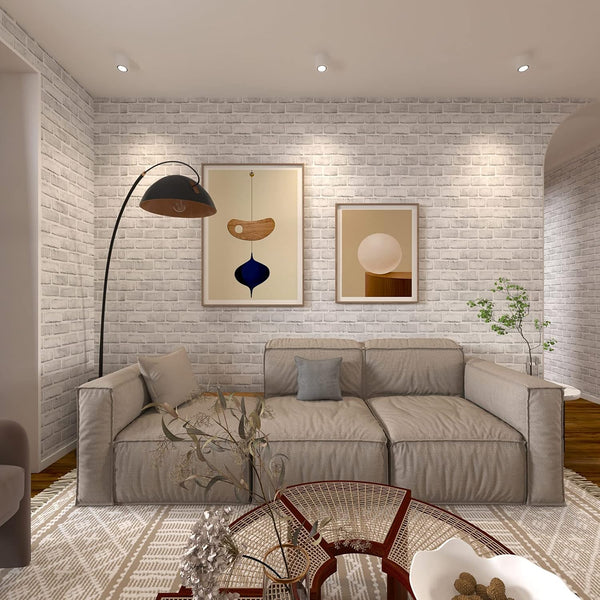 Cohoo Home Brick Wallpaper Peel and Stick Contact Paper 120inL 18inW Faux 3D Brick Contact Paper for Wall White Gray Self Adhesive Removable