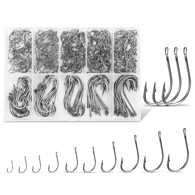 Carbon Steel Fishing Hooks 500Pcs/90Pcs, Circle Hooks Assortment for Saltwater F