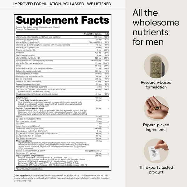 Multivitamin for Men, All-In-One Supplement Complex with Zinc, Vitamin D, C, B12, Maca, Biotin, Saw Palmetto â€“ 82 Nutrients for Men'S Health