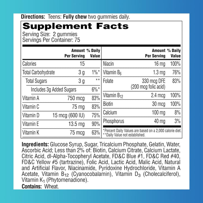 One a Day Teen for Him Multivitamin Gummies, Gummy Multivitamins with Vitamin A,