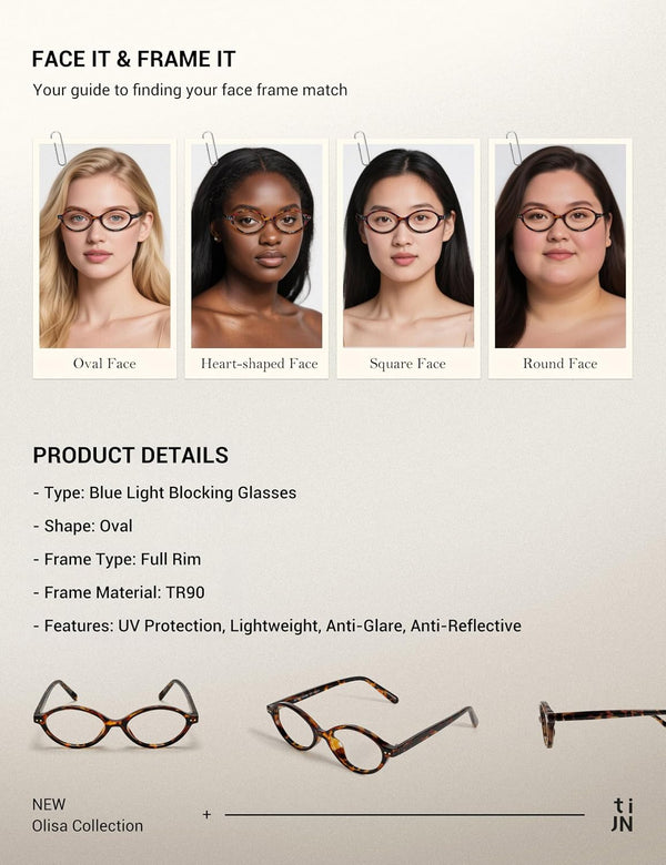TIJN Olisa Blue Light Blocking Glasses for Women Men,Retro Oval Frame Bluelight Eyeglasses for Gaming/Computer/Screen 01. Whiskey Tortoise Clear