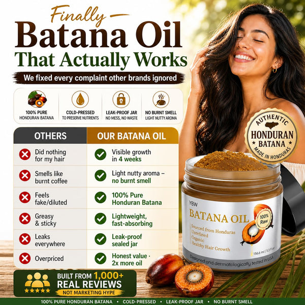 YBW Batana Oil for Hair Growth Dr. Sebi Organic, Natural, Pure and 100% Raw Batana Oil Paste from Honduras - Botana Enhances Hair Thickness,