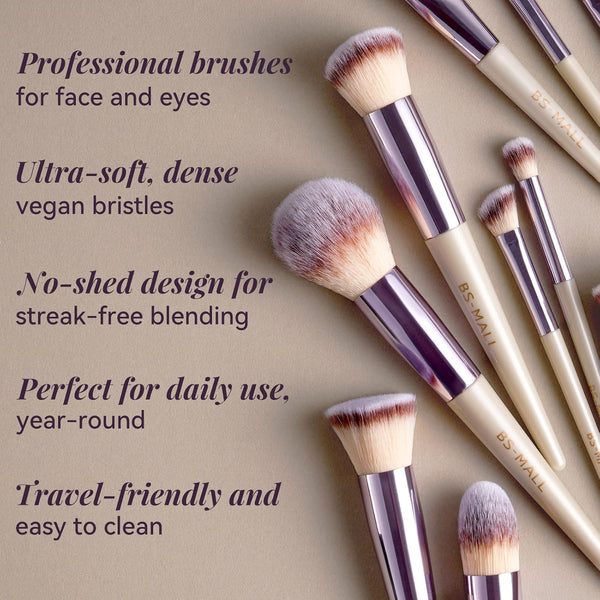 BS-MALL Makeup Brush Set 18 Pcs Professional Foundation Powder Concealers Eyeshadow Blush Synthetic Makeup Brushes with Labeled instruction Black