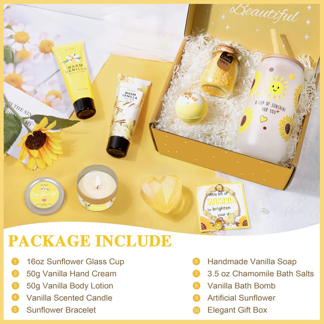 Gifts for Women,Bath and Body Gift 10 Pcs Warm Vanilla Self Care Set for Friends