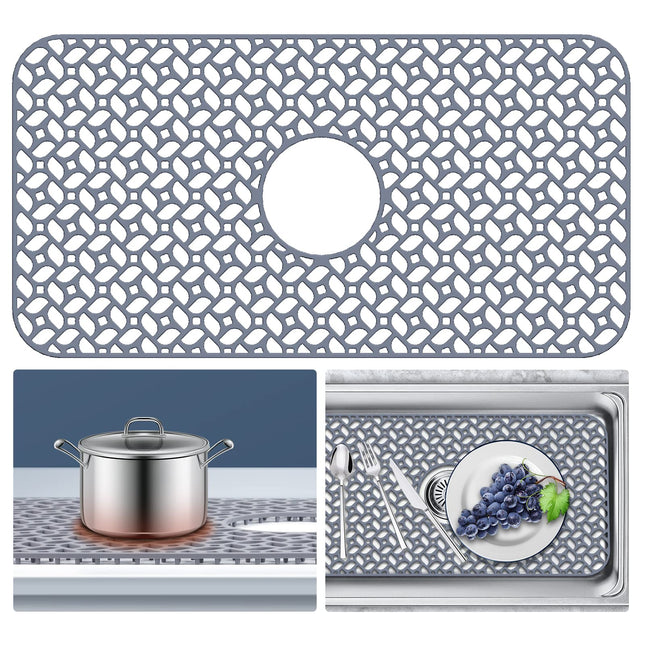 JUSTOGO Silicone Sink Protector, Non-Slip Heat Resistant Kitchen Sink Mat Grid A