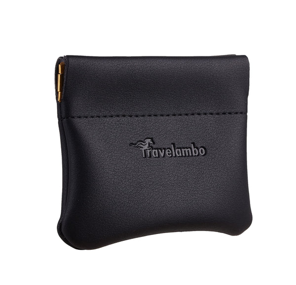 Travelambo Leather Squeeze Coin Purse Pouch Change Holder For Men & Women 01 Vintage Black