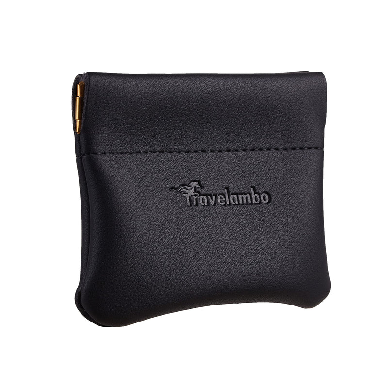 Travelambo Leather Squeeze Coin Purse Pouch Change Holder For Men & Women 01 Vintage Black