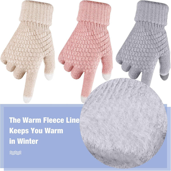 Geyoga Women's Winter Touch Screen Glove | 4 Pairs Soft Warm Fleece Lined Knit Elastic Cuff Texting Gloves Solid Black, Gray, Pink, Beige