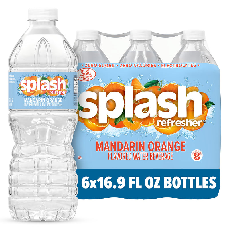 SPLASH REFRESHER Flavored Water Bottles, Mandarin Orange Flavor - 6-Pack, 16.9 Fl Oz - Refreshing Flavored Bottled Water with Electrolytes - Zero