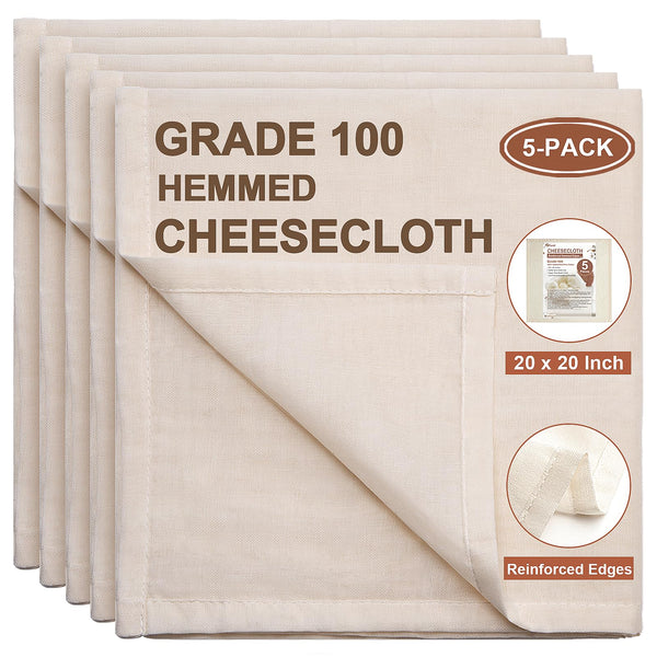 Cheese Cloths, 3PCS Precut 20X20 Inch, Grade 100 Hemmed Cheesecloth for Straining Cooking, Fine Mesh Cloth Strainer Reusable, 100% Unbleached