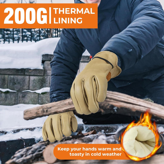 Leather Winter Work Gloves Multipurpose Heated Adjustable Wrist for Construction Tools & Home Improvement Brown M