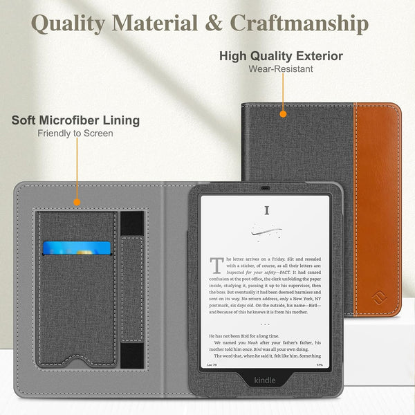 Fintie Stand Case for Kindle Paperwhite 12th/11th Gen & Kindle Colorsoft | Foldable Kickstand PU Leather Cover, Card Slot, Hand Strap, Auto
