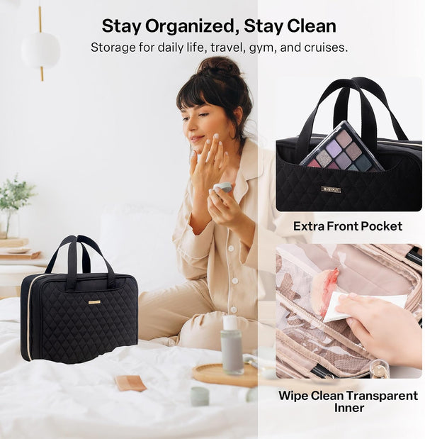 Everfun Travel Toiletry Bag with Hanging Hook and Leakproof Wet/Dry Compartments, Large Capacity Makeup Cosmetic Organizer for Women, 12x9x4.5