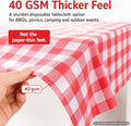 Red Gingham Disposable Picnic Tablecloths 4 Pack, Plastic Table Covers 4 Red