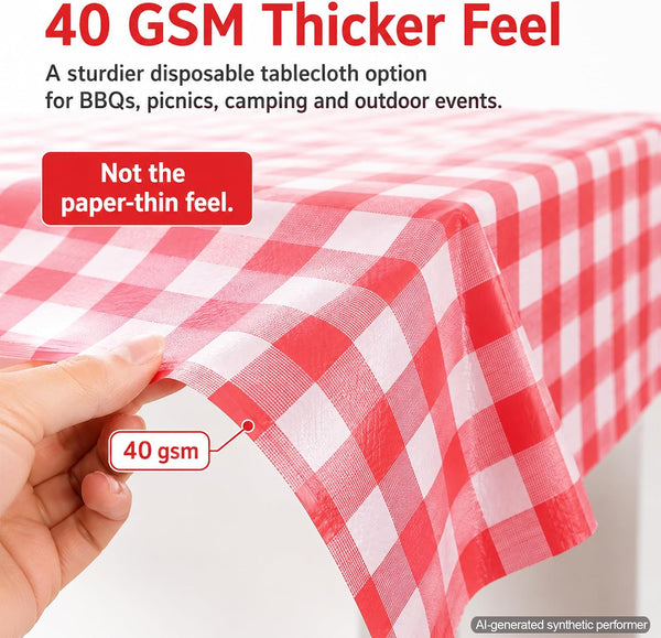 Red Gingham Disposable Picnic Tablecloths 4 Pack, Plastic Table Covers 4 Red