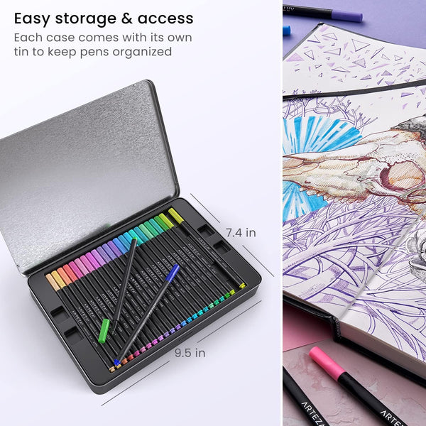 ARTEZA Inkonic Fineliners Pens, Set of 72, 0.4 mm Fine Tip Markers, Water-Based Art Pens for Drawing, Sketching, Journaling, Calligraphy 1 Count