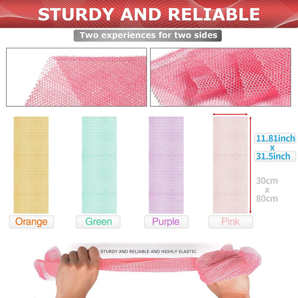 4 Pieces Exfoliating Washcloth Shower Towel African Net Sponge Japanese Wash Cloth Face Exfoliating Sponge Loofah Exfoliating Body Scrubber for