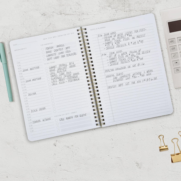 Beautiful Daily Planner and Notebook with Hourly Schedule - Aesthetic Spiral to Do List Notepad to Easily Organize Your Work Tasks and