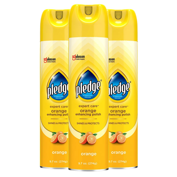 Pledge Enhancing Polish, Wood & Furniture Spray, Orange Scent, 9.7oz (Pack of 3) 9.7 Ounce (Pack of 3)