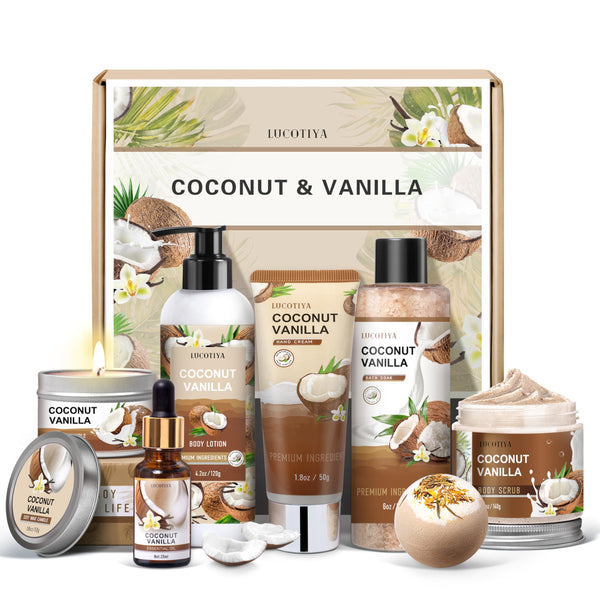 Gifts for Women, Birthday Gifts for Women, Bath and Body Gifts Set, Vanilla Coconut Spa Gift for Self Care,Thank You Relaxing Bath Sets for Mom,