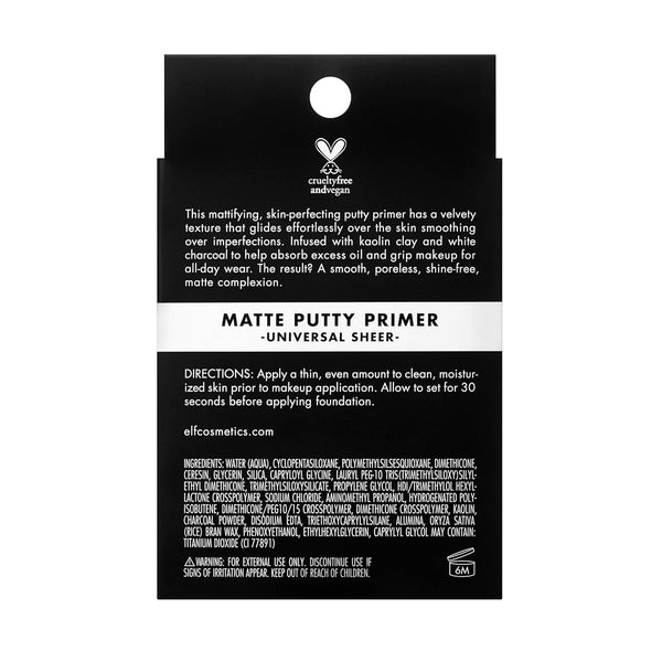 E.L.F. Matte Putty Primer, Skin Perfecting, Lightweight, Oil-Free Formula, Mattifies, Absorbs Excess Oil, Fills in Pores and Fine Lines, Soft,