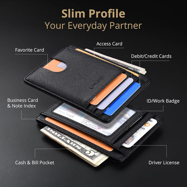 Buffway Slim Minimalist Front Pocket RFID Blocking Leather Wallets for Men and Women - Cross Black Small Cross Black