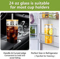 Birity 24oz Glass Cups with Lids and Straws,Glass Tumbler with Handle,2 set–Reusable Glass Ice Coffee Cups with Lid and Straw for